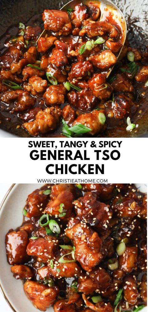 General Tso Chicken. Crispy chicken smothered in a sweet, tangy, glossy sauce with a spicy kick! It serves deliciously for dinner, lunch or leftovers. Ready in just 25 minutes! This general tso chicken from scratch is easy to make at home. tags: general tso chicken recipe, general tso chicken easy, general tso air fryer, general tso chicken sauce, general tso chicken easy recipes, easy chinese chicken recipes, crispy asian chicken, general tso sauce recipe, asian chicken recipes easy General Tso Chicken And Rice, Instapot General Tso Chicken, General Tso Chicken Spicy, Asian Chicken Sauce Recipes, Grilled General Tso Chicken, Healthy Chinese Dinner Recipes, General Gau Chicken Recipe, Airfryer General Tso Chicken, General Tso's Sauce Recipe