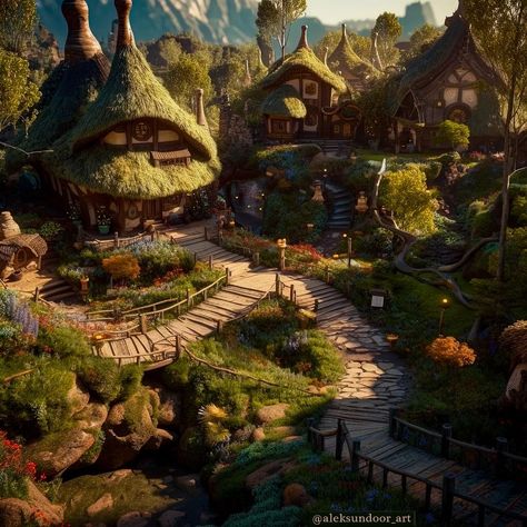 Fae Village, Elf Village, Elf City, Gnome Village, Fantasy Village, Fairy Village, Underwater Art, Fairytale Fantasy, Fantasy House