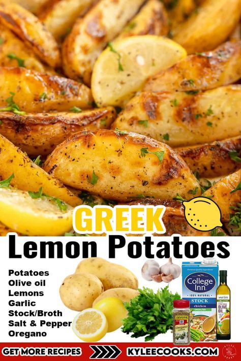 Lemon Roasted Potatoes Greek, Lemon Parsley Potatoes, Lemon Potatoes Roasted, Lemon Greek Potatoes, Greek Potatoes Recipe, Greek Side Dishes, Comfort Food Appetizers, Lemon Roasted Potatoes, Greek Chicken Pasta