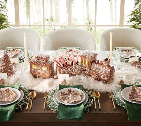 Christmas 2024: Decorations, Holiday Ornaments & Lights | Pottery Barn Gingerbread Train, Christmas Dining Table Decor, Pottery Barn Christmas, Modern Holiday Decor, Christmas Dining Table, Appetizer Plates Set, Christmas Style, Christmas Tablescapes, Christmas Dining