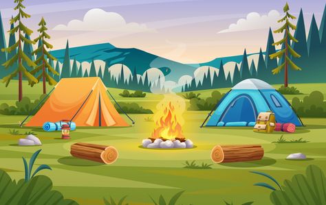 Camping Background, Camping Cartoon, Camping Illustration, Camping Drawing, Camping Clipart, Gacha Backgrounds, Wallpaper Cartoon, Scene Drawing, Desktop Background Pictures