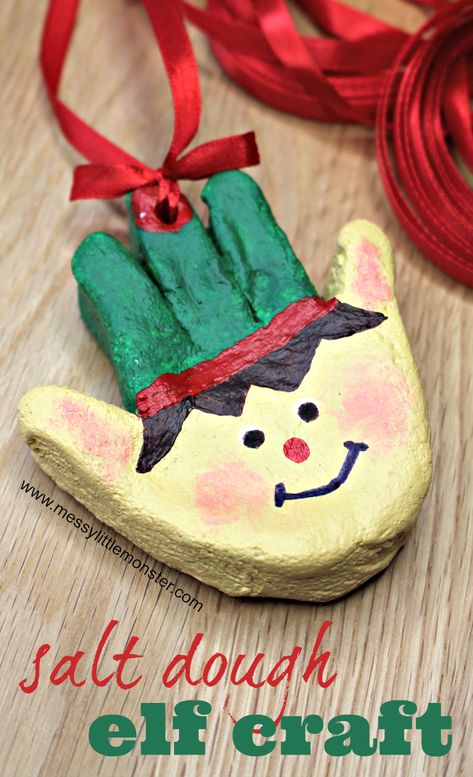 Christmas crafts for kids. Salt dough handprint ornaments. Christmas elf craft. Salt dough crafts. Salt Dough Handprint Ornaments, Salt Dough Handprint, Decoracion Navidad Diy, Salt Clay, Elf Craft, Baby Christmas Crafts, Salt Dough Christmas Ornaments, Salt Dough Crafts, Elf Crafts