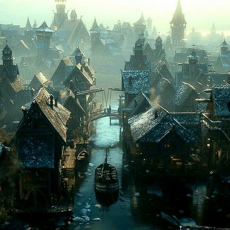 Lake Town -Hobbit Aragorn Legolas, Fantasy Town, Fantasy Background, My Fantasy World, Fantasy City, Fantasy Places, Fantasy Setting, Thranduil, Legolas