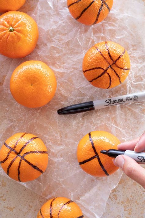 1st Kickback Party, Diy Sports Birthday Decor, Sports Theme Birthday Party Games, Sports Fruit Tray, Bulls Birthday Party Ideas, Basketball Game Ideas, Basketball Party Ideas Table Decorations, March Madness Preschool Activities, Ball Theme First Birthday Party