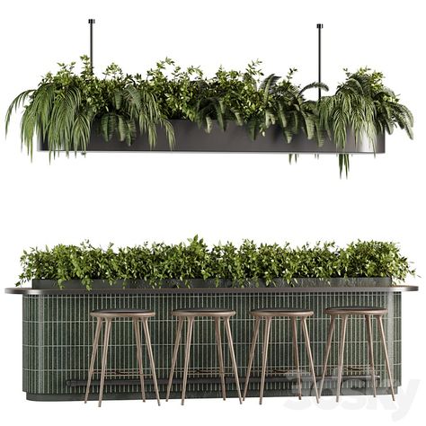 Reception Desk With Hanging Plants - Set05 - Restaurant - 3D model Hanging Plants In Office, Hanging Plants Office, Restaurant Planters, Scandi Office, Hanging Indoor Plants, Restaurant Facade, Desk Plants, Garden Reception, Interior Design Sketches