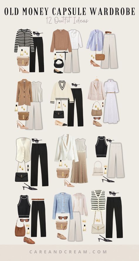 Looking to create an old money capsule wardrobe? Our essentials guide has you covered! Learn how to look old money and achieve the timeless old money aesthetic. This guide also includes old money outfit ideas. Plus: quiet luxury capsule wardrobe, old money wardrobe essentials women, old money aesthetic women, old money aesthetic outfits, timeless capsule wardrobe, old money closet essentials. Work Commute Outfit, Outfits For Picnic Casual Simple, Classy Casual Date Night Outfit, Car Saleswoman Outfit, Dreamforce Outfits, Bussines Casual Woman Outfit Summer, Oldmoney Women Outfit, Outfits For London In June, Old Money Capsule Wardrobe