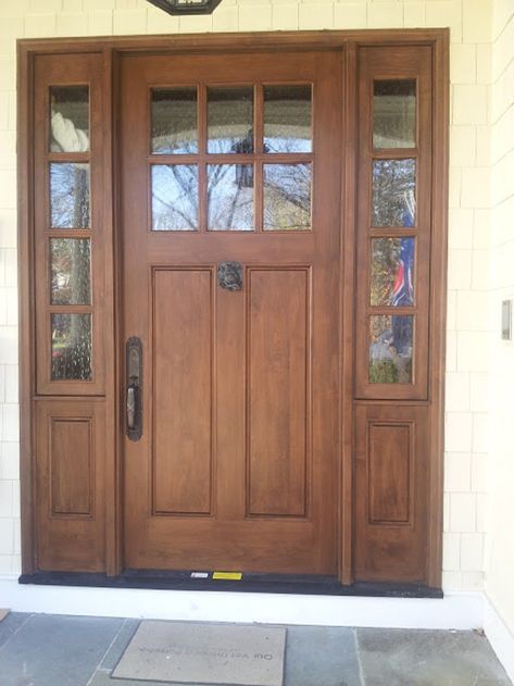 Craftsman Style Front Doors, Craftsman Exterior Door, Craftsman Entry, Exterior Doors With Sidelights, Brown Front Doors, Wooden Front Door, Entry Door With Sidelights, Exterior Entry Doors, Traditional Front Doors