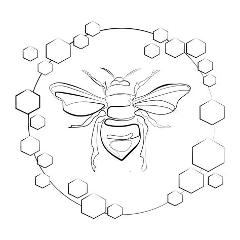 Honeycombs Drawings, Honey Bee Drawing, Honeycomb Tattoo, Honeybee Art, Continuous Line Art, Line Art Logo, Bee Drawing, Bee Clipart, Bee Painting