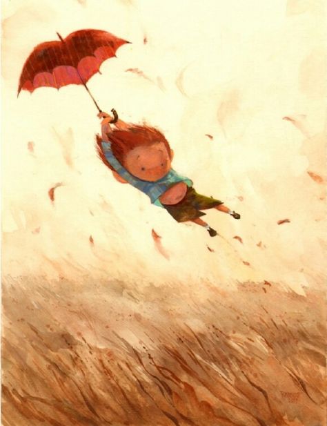 Dreamy idea to fly away on an umbrella #storm #rain #weather #regen #wind #boenderpint Robert Kondo, Watercolor Studies, Character Design Cartoon, Umbrella Art, Red Umbrella, Art Carte, 수채화 그림, Art Et Illustration, Photo Images