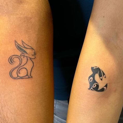 50 Unique Couple Tattoo Ideas For Expression of Love Unique Couple Tattoo, Simple Couples Tattoos, Espeon Pokemon, Small Best Friend Tattoos, Married Couple Tattoos, Umbreon Espeon, Pair Tattoos, Couple Tattoo Ideas, Finger Tattoos For Couples