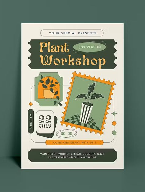 Gardening Flyer Design, Plant Flyer Design, Workshop Template Design, Plants Poster Design, Workshop Poster Design Layout, Workshop Graphic Design, Event Flyer Design Inspiration, Flyer Poster Design, Flyer Inspiration Design