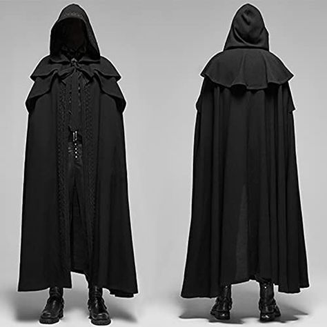 Black Cape Outfit, Medieval Cape, Cloak Outfit, Cloak With Hood, Knight Outfit, Medieval Cloak, Cape Outfit, Black Cloak, Witch Party