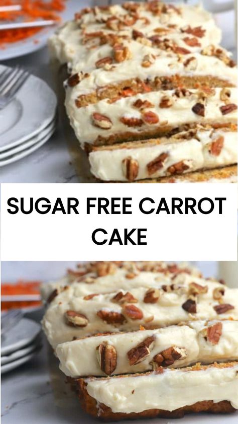 This sugar-free carrot cake recipe is the perfect guilt-free indulgence for any occasion! Moist, delicious, and packed with goodness. Recipe With Almond Flour, Keto Carrot Cake, Low Carb Carrot Cake, Sugar Free Cake Recipes, Sugar Free Carrot Cake, Dolce Poche Calorie, Sugar Free Desserts Easy, Sugar Free Baking, Sugar Free Recipes Desserts