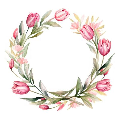 Tulip wreath border flower plant white background. | free image by rawpixel.com / Kappy Tulip Border Design Drawing, Tulip Border Design, Plant White Background, Circle Frame With Flowers, Circle Flower Frame, Flower Border Design, Floral Round Frame Background, Art Birthday Cake, Tulips Art