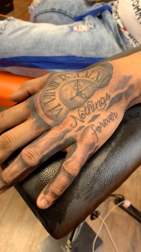 Nothings forever 💔 | Hand tattoos for guys, Cool wrist tattoos, Hand tattoos Hand Tattoos Pictures, Herren Hand Tattoos, Half Sleeve Tattoos Forearm, Cool Wrist Tattoos, Hand And Finger Tattoos, Money Tattoo, Hand Tats, Forearm Sleeve Tattoos, Cool Forearm Tattoos