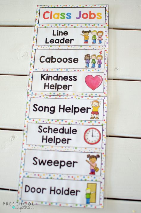 Classroom Jobs Helper Chart and Ideas - Preschool Inspirations Preschool Job Chart, Classroom Helper Chart, Preschool Jobs, Helper Chart, Classroom Job Chart, Classroom Helpers, Classroom Charts, Prek Classroom, Class Jobs