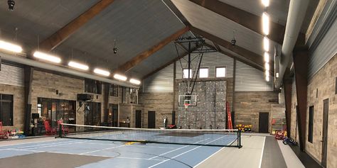 Crazy Critters Cabin - Barndominium | Barn-House | American Buildings Cabin Barndominium, Barn Gym, Barn Pool House, Home Basketball Court, Garage Guest House, Indoor Basketball Court, Indoor Basketball, Party Barn, Home Gym Design