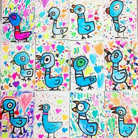 In the Art Room: Kindergarten Mo Willems Pigeons! | Cassie Stephens | Bloglovin’ Dont Let The Pigeon Drive The Bus Art, Dont Let The Pigeon Drive The Bus, Don’t Let The Pigeon Drive The Bus, Mo Willems Pigeon, Mo Williams, Grade 1 Art, Room Kindergarten, Kindergarten Art Lessons, First Grade Art