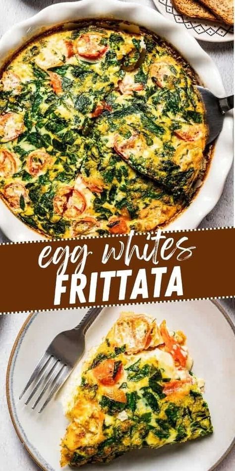 Start your day with a healthy dose of protein. This tasty egg white frittata is made of sautéed tomatoes, garlic, and spinach folded into fluffy, whisked egg whites and baked to puffy goodness. Egg White Breakfast Recipes, Sautéed Tomatoes, Diethood Recipes, Frittata Recipes Healthy, Egg White Frittata, Egg White Breakfast, Healthy Frittata, Egg White Omelette, Easy Frittata