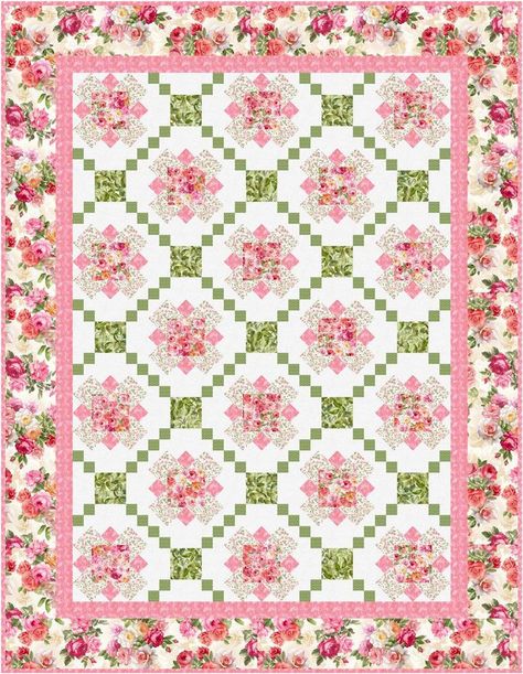 Shabby Chic Quilt Patterns, Floral Quilt Patterns, Shabby Chic Quilts, Flower Quilt Patterns, Rustic Quilts, Timeless Treasures Fabric, Spring Quilts, Rose Quilt, Wedding Quilt