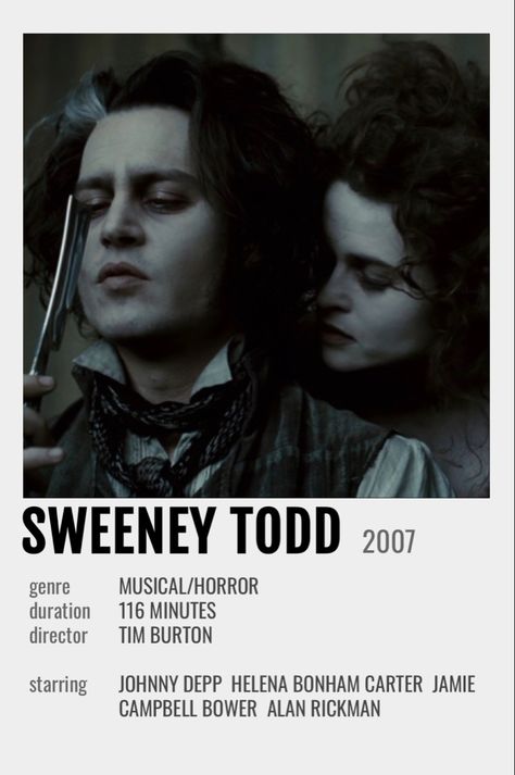 Minimalistic Movie Poster Sweeney Todd Movie, Gothic Movies, Indie Movie Posters, Most Paused Movie Scenes, Johnny Depp Movies, Iconic Movie Posters, Movie Card, New Movies To Watch, Film Posters Minimalist