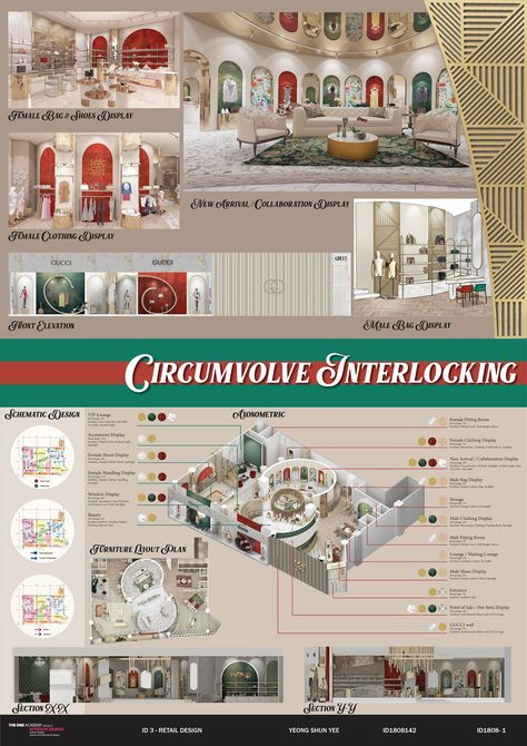 Retail Store Design - Gucci Retail Store on Behance Retail Moodboard Store Design, Store Layout Ideas Retail, Retail Store Design Layout, Retail Store Layout, Interior Design Presentation Boards, Luxury Retail Store, Store Plan, Retail Store Interior Design, Retail Interior Design