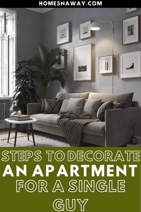 How To Decorate A Guys Apartment, Mans Apartment Decor Masculine Interior, Single Male Apartment Interior Design, Single Man Living Room Ideas, Single Guy Apartment Decor, Manly Apartment Decor, Guy Apartment Decor, Bachelor Living Room Ideas, Guys Apartment Decor Living Room