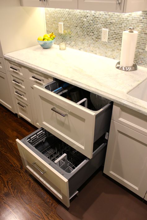 Fisher & Paykel double drawer dishwashers - panel ready. Two Drawer Dishwasher, Double Drawer Dishwasher, Dish Drawers, Marble Countertops Kitchen, Double Drawer, Drawer Dishwasher, Fisher Paykel, Corner Sink, Smitten Kitchen