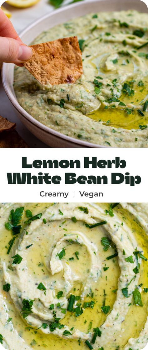 White Bean Veggie Dip, Lemon And Herb White Bean Dip, Creamy Vegan Dip, Healthy Vegan Veggie Dip, Cold Bean Recipes, Veggie Dips Healthy, Healthy Veggie Dip Dairy Free, Beans Dip Recipes, Chopped Veggie Dip