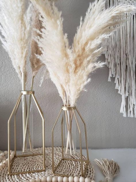 Macrame Vase Windlight Small Medium And Large Boho Decoration In 2021 8E0 Pompass Grass Centerpiece, Grass Centerpiece, Boho Centerpiece, Pampas Grass Decor, Grass Decor, Grass Wedding, Gold Vases, Wedding 2024, Boho Baby Shower