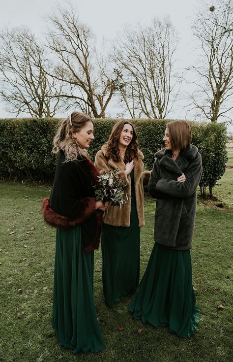 Bridesmaid Dresses For November Wedding, Pine Colored Bridesmaid Dresses, Winter Mix And Match Bridesmaid Dresses, Bridesmaid Christmas Dresses, Mismatch Winter Bridesmaid Dresses, Mix Match Bridesmaid Dresses Winter, Bridesmaid Dresses For Winter, Winter Wedding Bridesmaid Dress, Long Sleeve Green Bridesmaid Dress