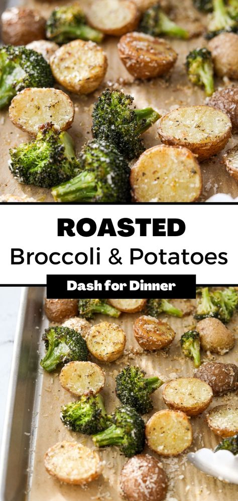 Veggies And Potatoes In Oven, Easy Veggie Side Dishes For Dinner, Healthy Roasted Potatoes In Oven, Potato And Veggies In Oven, Weight Watchers Roasted Potatoes, Roasted Broccoli And Mushrooms Oven, Potato Brocolli Recipes, Broccoli Potato Side Dish, Roasted Broccoli And Potatoes Sheet Pan