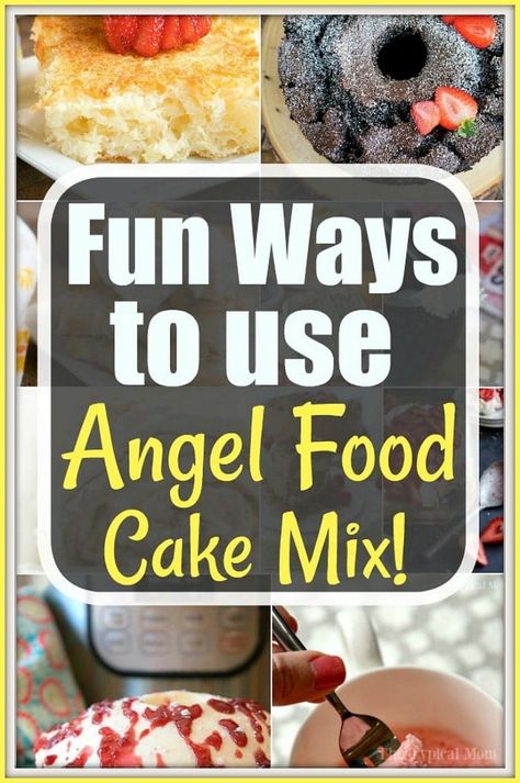 Fun angel food cake mix recipes are here! How to use a box of angel food cake in a variety of dessert recipes mixed with fruit and other goodies. #angelfoodcake #desserts #dessert #cake #roundup #cakes #fruit Fat Free Cake, Angel Food Cake Mix, Angel Food Cupcakes, Angel Food Cake Desserts, Cherry Pies, Cake Cherry, Boxed Cake Mixes Recipes, Mug Cake Recipe, Angel Food Cake Mix Recipes