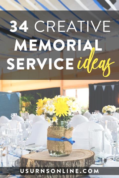 34 Creative Memorial Service Ideas » Urns | Online Memorial Service Ideas, Memorial Service Decorations, Funeral Reception, Funeral Planning Checklist, Funeral Songs, Photos Black And White, When Someone Dies, Service Ideas, Memory Table