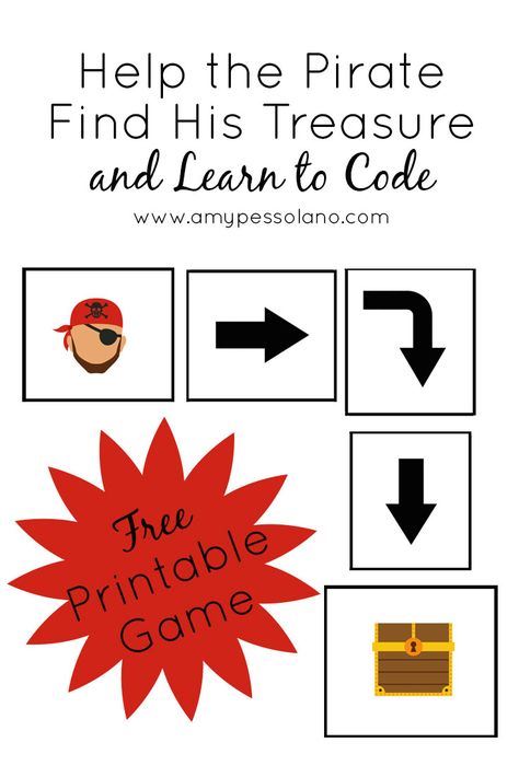 A Free Printable Game to making learning code for preschoolers fun, even without a computer and practice basic programming skills. Beebot Activities Free Printable, Kindergarten Coding, Bee Bot Activities, Pirate Code, Coding Activities, Coding Games, Teaching Coding, Steam Ideas, Preschool Stem