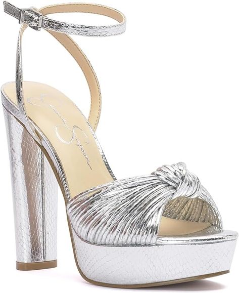 Amazon.com | Jessica Simpson Women's IMMIE Sandal-Platform, Silver, 6 | Pumps Platform Ankle Strap Heels, Girl Hacks, Sandal Platform, Platform Sandals Heels, Jessica Simpson Shoes, Shoe Closet, Cadillac Escalade, Dress Sandals, Platform Pumps