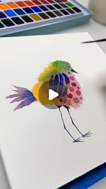 Birds With Watercolor, Drawings Of Birds Simple, Watercolor Whimsical Birds, Easy Watercolor Birds Painting Tutorials, Whimsical Watercolor Flowers, Whimsical Birds Painting, Whimsical Watercolor Birds, Whimsical Art Paintings Watercolour, Easy Watercolor Birds