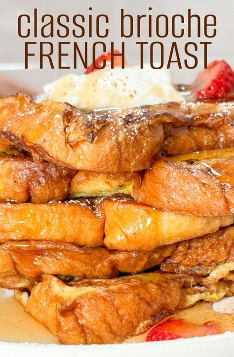 The Best homemade brioche French toast recipe! Fluffy brioche bread slices dredged in a sweet egg mixture and then cooked in butter, giving you the ultimate French toast. #effortlesscook #breakfast #breakfastrecipe #recipe #recipeoftheday #recipeideas #brunch #frenchtoast #brioche #briochefrenchtoast #frenchtoastrecipe #dessert #foodie French Toast Recipe With Brioche Bread, Brioche Bread French Toast, French Toast Recipe Brioche Bread, Best Brioche French Toast, Fluffy French Toast Recipe, Brioche French Toast Recipe, Lush Desserts, Brioche Bread Recipe, Sweet Egg