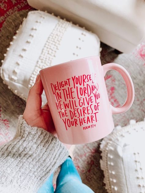 Christian Bridesmaid Gifts, Delight Ministries, Life Direction, Jesus Apparel, Stationary Store, Pink Mug, Psalm 37, Cats Drawing, Customised Mugs