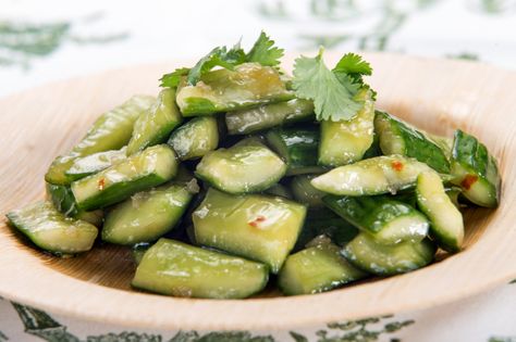 Cucumbers With A Bang - All Recipes Club Cucumber Vinegar, Smashed Cucumbers, Smashed Cucumber, Smashed Cucumber Salad, Asian Cucumber Salad, Cucumber Recipes Salad, Nyt Cooking, Garlic Recipes, Cucumber Salad