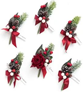 Anniversary Dinner Party, Red Boutonniere, Christmas Wedding Flowers, Dyi Wedding, Diy Boutonniere, Winter Wedding Planning, Bridesmaid Corsage, Groomsmen Boutonniere, Wedding Arch Flowers