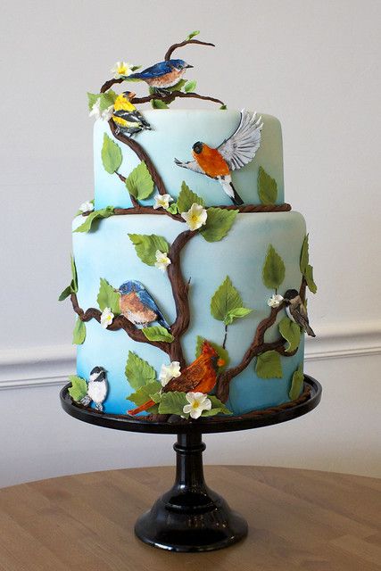 Forest Cakes, England Cake, Hand Painted Cake, Bird Cake, 80 Birthday Cake, Painted Cake, Painted Birds, Hand Painted Cakes, Entertaining Food