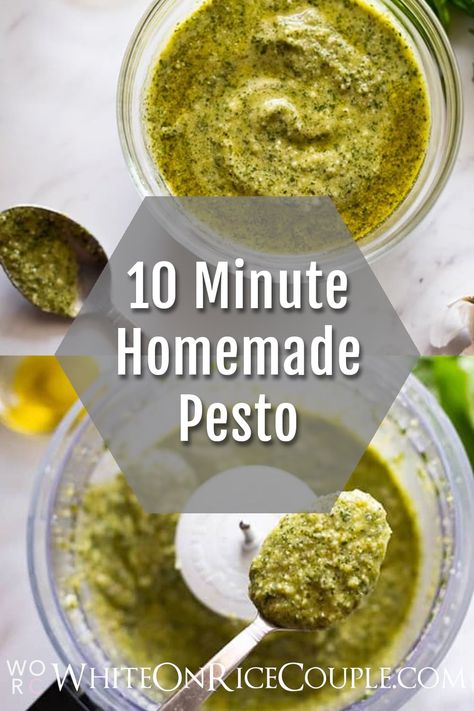 Everyday Basil Pesto Recipe for Pesto Chicken or Pesto Salads @whiteonrice Pesto Easy Recipe, Healthy Pesto Recipe, Pesto Chicken Recipes, Basil Sauce Recipe, Fresh Pesto Recipe, Easy Pesto Recipe, Fresh Basil Recipes, Tomato Tart Recipe, Pesto Sauce Recipe