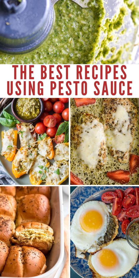 Enjoy the BEST recipes with pesto sauce this summer! Fresh basil, parmesan, and nuts add tons of flavor to appetizers, pastas, and more. This list of pesto recipes include easy chicken sliders, stuffed peppers, breakfast eggs, and quick one-pan dinners! Recipes That Use Basil Pesto, Fresh Basil Recipes Appetizer, Basil Pesto Dishes, Recipes Using Basil Pesto, Recipes That Use Pesto, Recipes With Basil Pesto, Recipes Using Pesto Sauce, Pesto Ideas Dishes, Dishes With Pesto