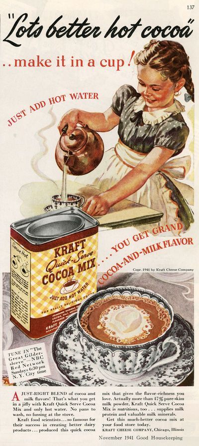 Vintage food ads from the 1940s: Vintage Food, Old Advertisements, Cocoa Mix, Retro Advertising, Food Ads, Poster Ads, Retro Ads, Images Vintage, Retro Recipes