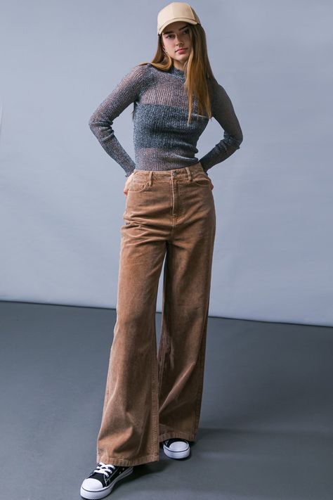 A corduroy pant featuring front closure, side pockets, wide leg and back pockets This season, make a statement in How Dare You Corduroy Pants. Crafted from luxuriously soft corduroy, these pants feature a front closure, side pockets and a wide leg cut that allows for maximum movement and comfort. Finer details include back pockets, adding a touch of sophistication to your look. Wear these pants to unlock a new level of class and style. Details Self : 75% Cotton 25% Polyester Size & Fit - Model i Wine Corduroy Pants Outfits, Regulus Black Clothes Aesthetic, Light Brown Corduroy Pants Outfit, Fall Wide Leg Pants Outfit, Brown Velvet Pants Outfit, How To Style Corduroy Pants, Wide Leg Corduroy Pants Outfit, Beige Corduroy Pants Outfit, Courderoy Pants Outfits Women