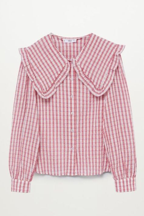 Big Collar Shirts Joanie Clothing, Ruched Blouse, Cotton Shirts Women, Big Collar, Gingham Shirt, Couture Mode, Ruffle Shirt, Collar Blouse, Fashion Sewing