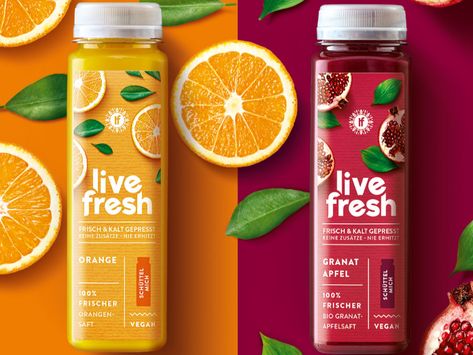 LiveFresh – Packaging Of The World Juice Packaging Design, Mastering Studio, Studio Product Photography, Juice Branding, Juice Packaging, Cold Pressed Juice, Chocolate Packaging, Tea Packaging, Beverage Packaging