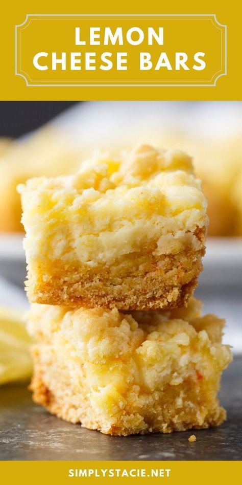 Cream Cheese Lemon Bars, Lemon Bar Recipe, Cheesecake Topping, Lemon Cake Mix Recipe, Cake Mix Bars, Lemon Cream Cheese Bars, Best Lemon Bars, Cheese Bars, Lemon Treats