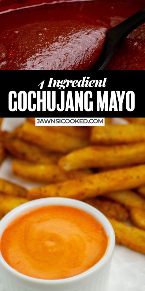 This quick and easy Gochujang Mayo Recipe is a spicy/sweet, umami-packed condiment that's great on anything from fries to fish tacos, and only takes 5 minutes to make! Mayo Sauce Recipe, Gochujang Mayo, Spicy Mayo Recipe, Easy Dipping Sauce, Mayo Recipe, Mayo Sauce, Asian Sauce, Spicy Korean, Spicy Mayo